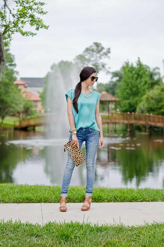 Outfit of the Day: Leopard Clutch and Turquoise Blouse, The Classified  Chic